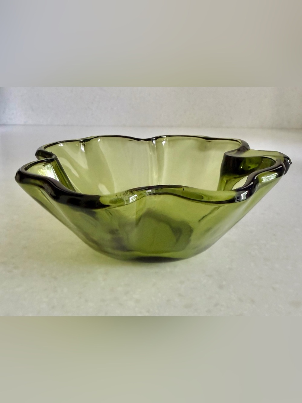 Vintage Four Leaf Clover Green Glass  Candy Dish, Nut Bowl